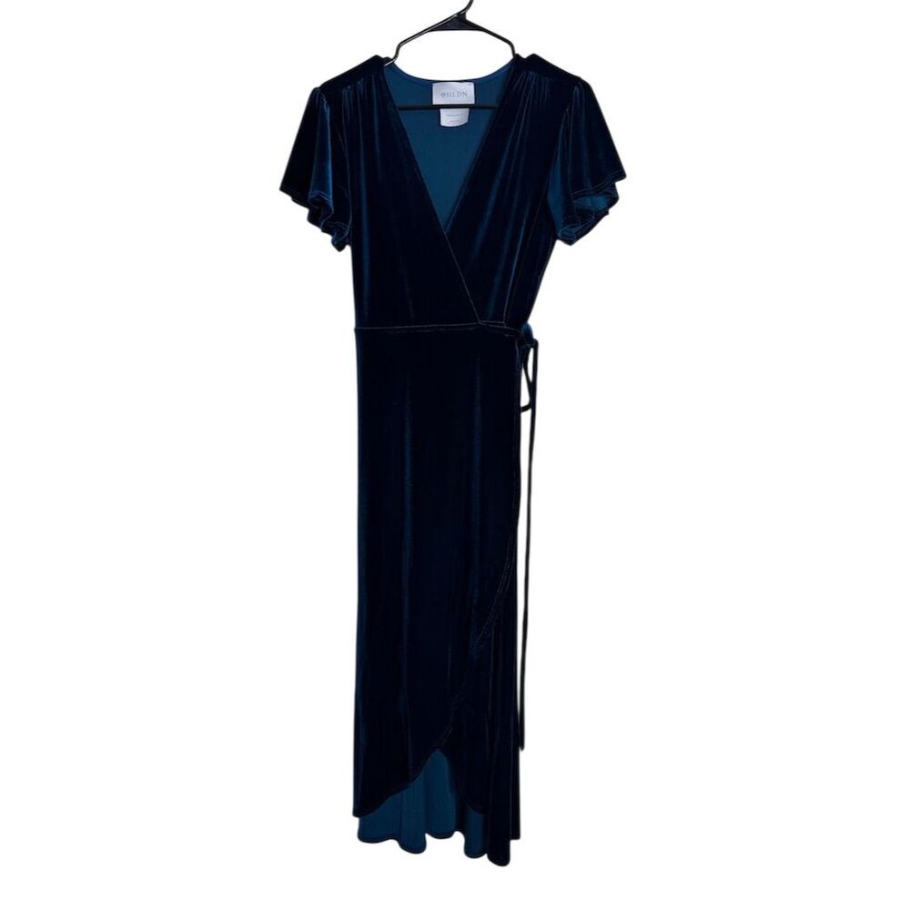 Anthropologie BHLDN Women's Velvet Wrap Midi Dress Teal Size L Party Cocktail - Picture 2 of 6